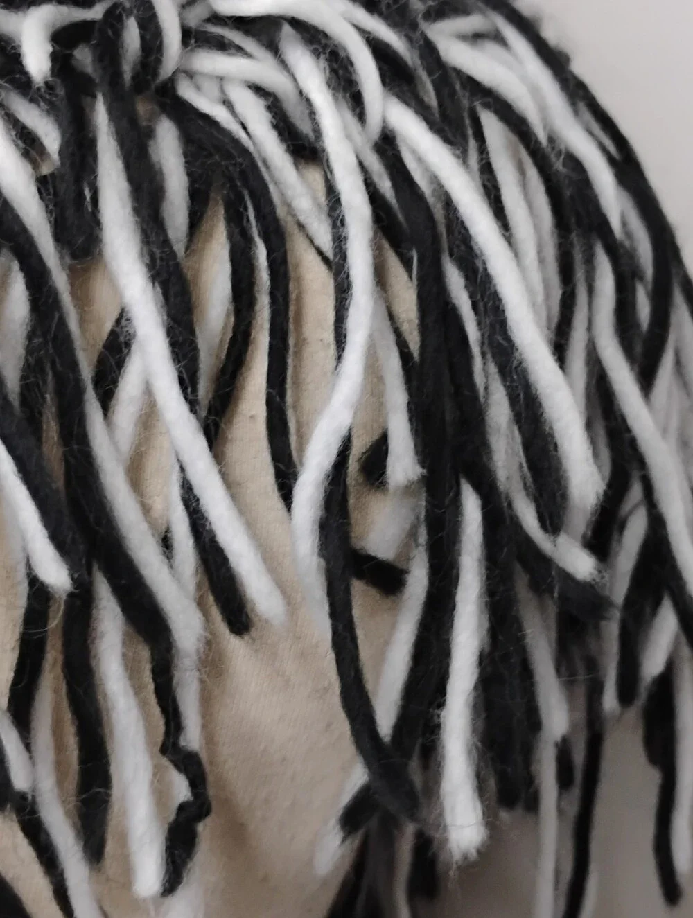 Women's Black & White Fringe Soft Warm Woven Crochet Knit Shawl Wooden Buttons